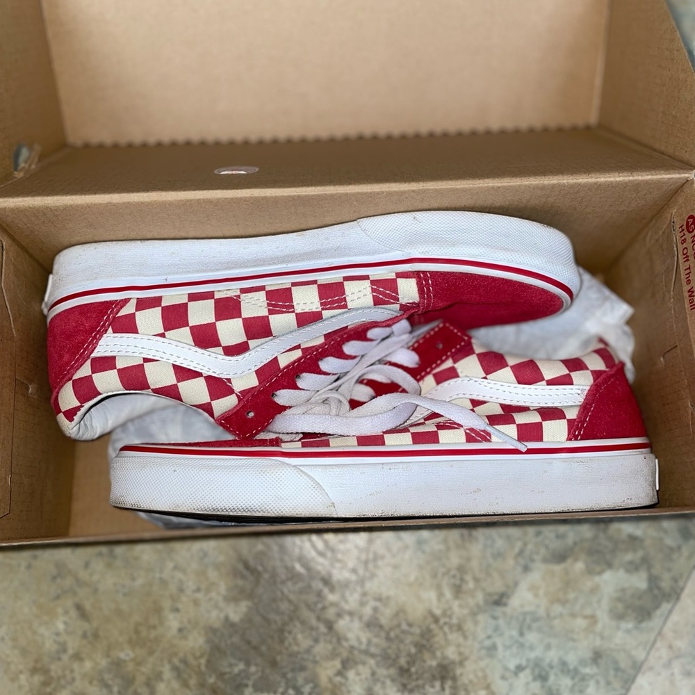 Vans old skool red and white checkered shoes